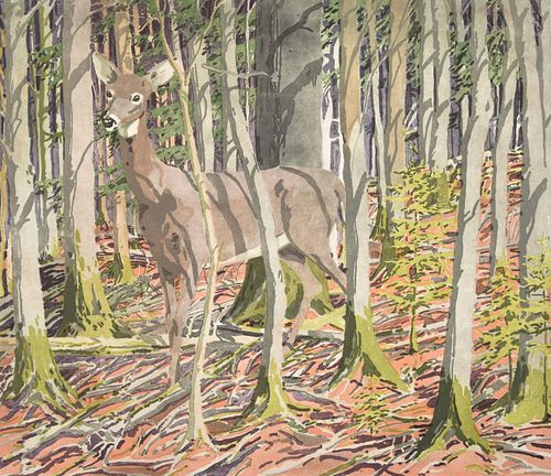 Neil Welliver "Deer" Etching/Aquatint, Signed Edition