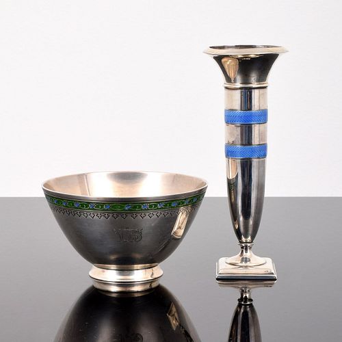 Sterling Silver & Enamel Bowl & Vase; Tiffany & Co.