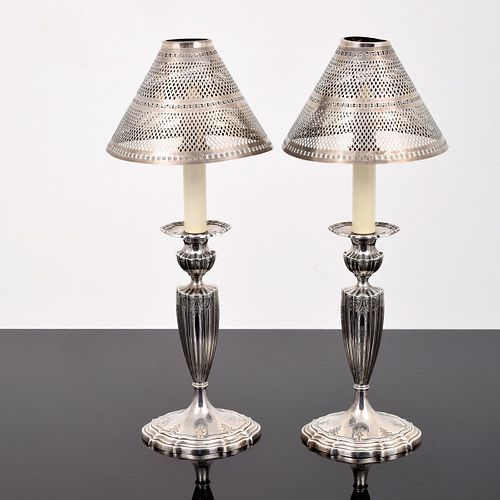 Pair of Grogan Co. Sterling Silver Candlestick Lamps