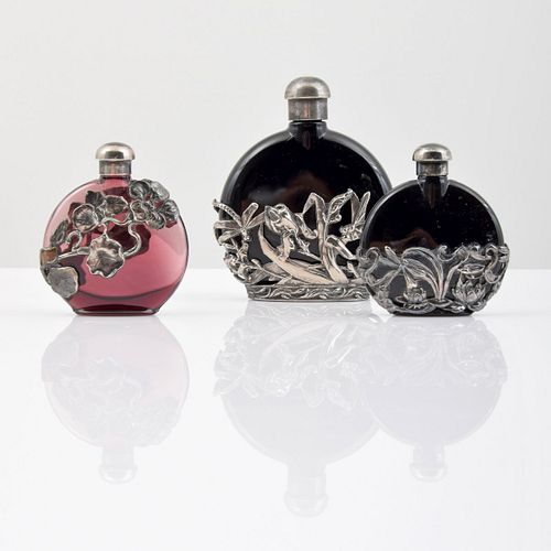 3 Silver Overlay Perfume Bottles 