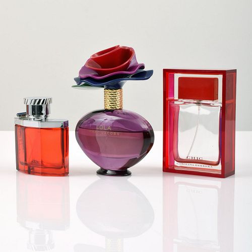 3 Perfume Bottles; Mark Jacobs, Carolina Herrera, Alfred Dunhill