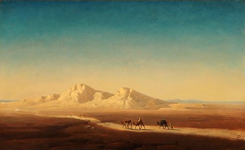 HENRIC ANKARCRONA (Sweden, 1831-1917). "Caravan with Bedouins in the Desert, North Africa," 1874. Oil on canvas. Signed and dated in the lower corn