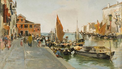 MARTÍN RICO ORTEGA (El Escorial, Madrid, 1833 - Venice, 1908). "View of Venice. Oil on panel. Signed in the lower right corner. Provenance: Sala P