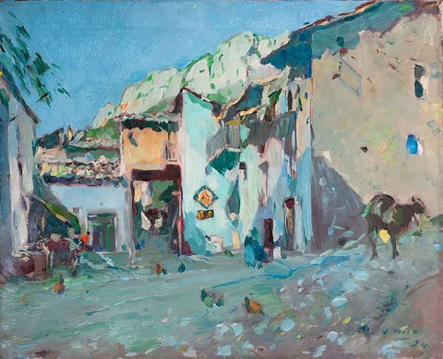 JOAQUIM MIR TRINXET (Barcelona, 1873 - 1940). "Raval Square, Coll de Nargò, 1934. Oil on canvas. Signed and dated in the lower right corner. Work 
