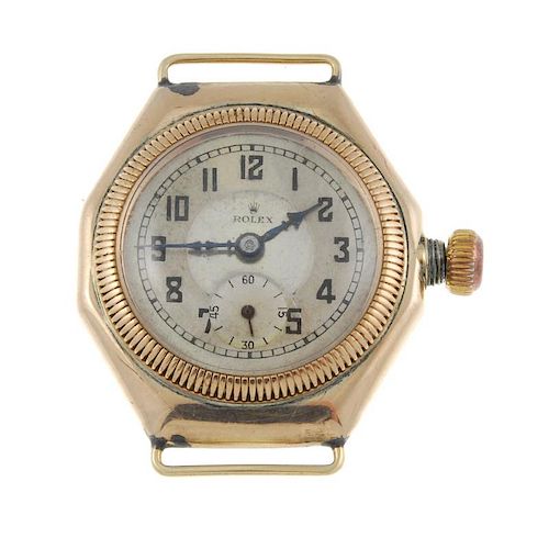 ROLEX - a watch head. 9ct yellow gold case, import hallmarked Glasgow 1927. Signed manual wind movem