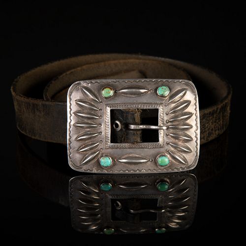 Foothills, California, Vintage Leather Belt and Diné Coin Silver Belt Buckle, ca. 1920