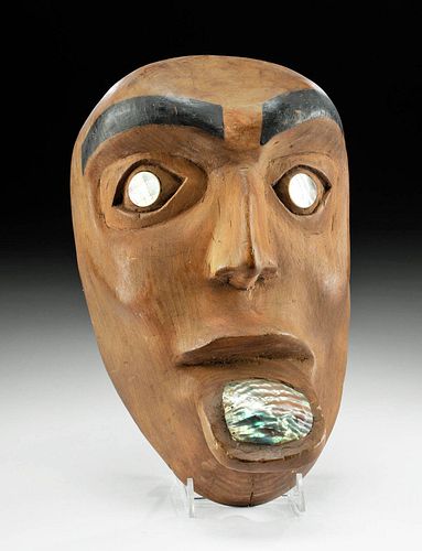 20th C. Haida Wood Shaman Mask w/ Nacre Inlays