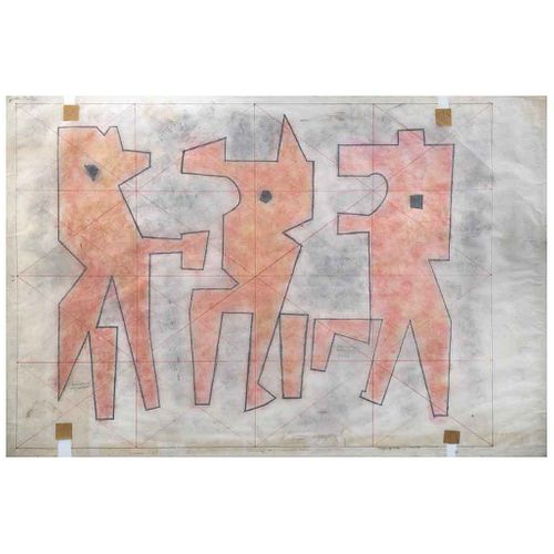 CARLOS MÉRIDA, Tres reyes, boceto, Firmado dos veces y fechado 1965, Lápices de color sobre papel albanene, 60.5 x 90 cm, Constancia | CARLOS MÉRIDA, 