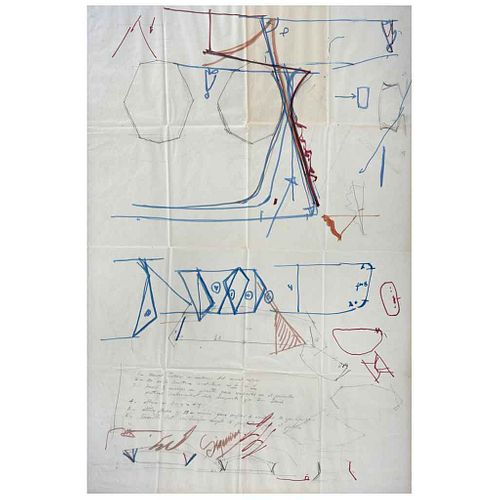 DAVID ALFARO SIQUEIROS, Bocetos para el Polyforum Cultural Siqueiros, Una firmada, Mixta sobre papel, 90.5 x 61 cm c/u, Piezas: 2 | DAVID ALFARO SIQUE
