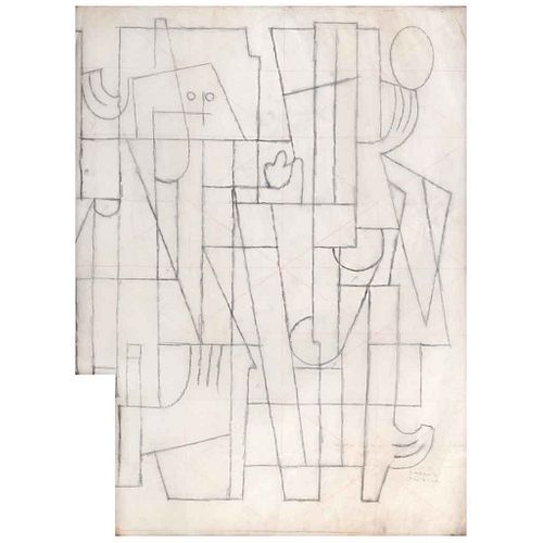 CARLOS MÉRIDA, Sin título, Firmado y fechado 1971, Lápiz de grafito y de color sobre papel albanene, 79 x 58 cm, Con copia de documento | CARLOS MÉRID