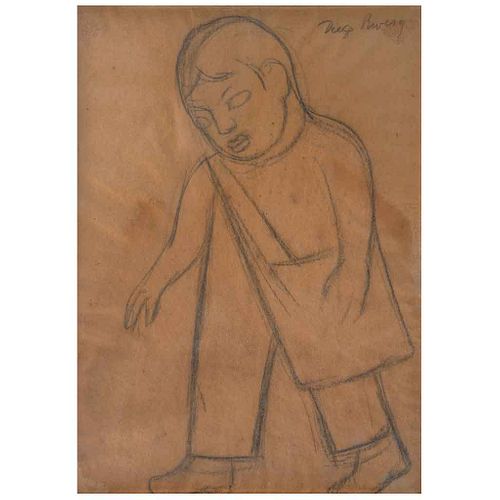 DIEGO RIVERA, Sin título, Firmado, Carboncillo sobre papel, 36 x 26 cm | DIEGO RIVERA, Untitled, Signed, Charcoal on paper, 14.1 x 10.2" (36 x 26 cm)
