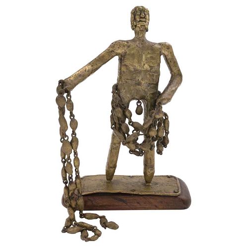 PAL KEPENYES, El pescador, Firmada, Escultura en bronce en base de madera, 29 x 19 x 8 cm | PAL KEPENYES, El pescador, Signed, Bronze sculpture on woo