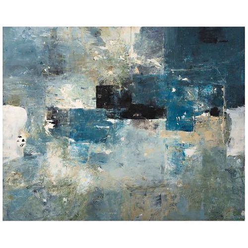 MIGUEL ÁNGEL ALAMILLA, Composición de un paisaje azul IX, Firmado y fechado 03, Óleo sobre tela, 119.5 x 150 cm | MIGUEL ÁNGEL ALAMILLA, Composición d