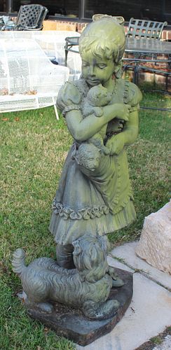 Patinated And Large Bronze Sculpture Of Young Girl