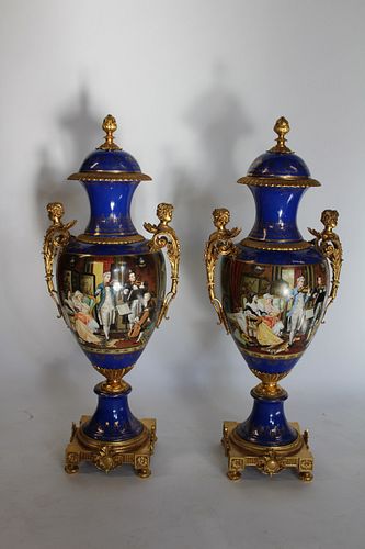 Monumental Pr Of Bronze Mounted Sevres Style