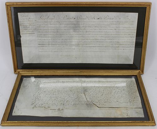 2 Framed French Antique Documents, 1567 & 1765