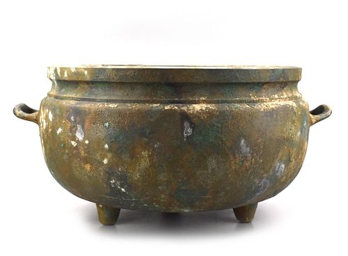 Large Chinese Bronze Tripod Censer, Han Dynasty