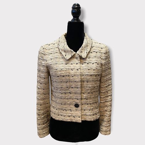 Vintage CHANEL Black & White Collared Tweed Jacket sz 34 