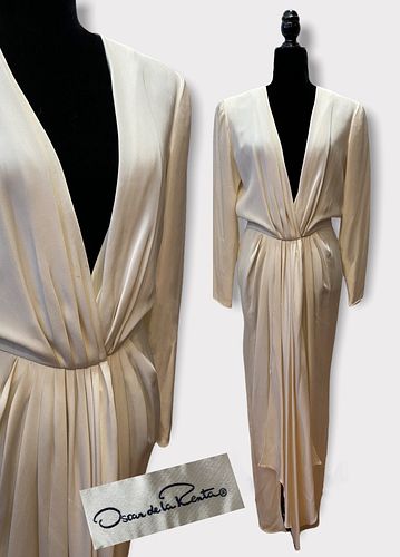 Vintage 1970's OSCAR DE LA RENTA White Draped Knit Dress