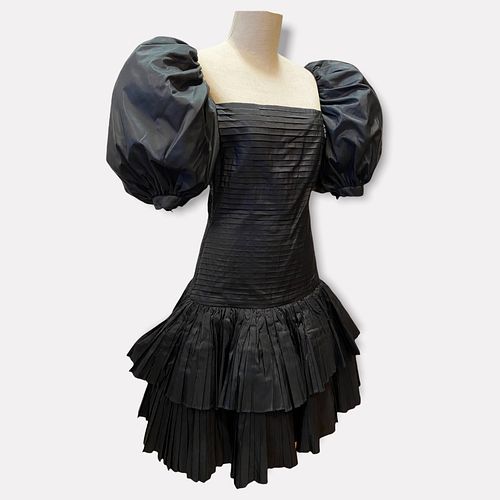 Vintage 1980s OSCAR DE LA RENTA Black Evening Drop Waist Dress  