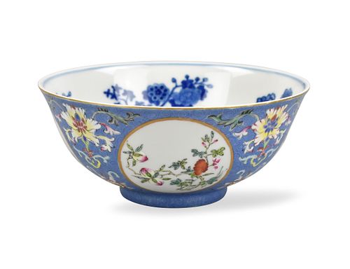 Chinese Blue Ground Famille Rose Bowl