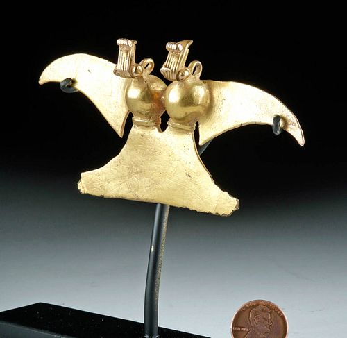 Panamanian 20K+ Gold Pendant, Double-Headed Avian