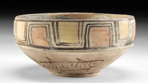 Indus Valley Polychrome Pottery Bowl Fish Motif