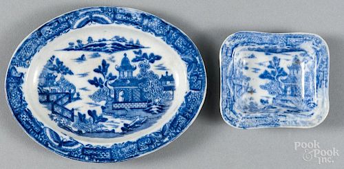 Miniature pearlware, early 19th c., to include a blue willow platter, 4'' l., 5 1/4'' w.