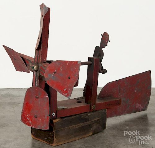 Painted sheet iron and pine whirligig, 20th c., 14'' h., 20'' w.