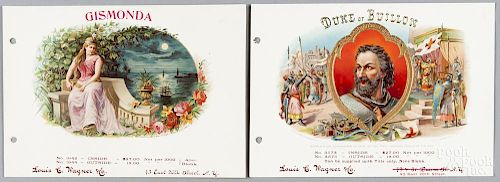 Four Louis Wagner & Co. cigar box sample labels, ca. 1900, to include Gismonda, Duke of Buillon