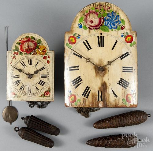 Two Wag on the Wall clocks, 19th c., 12'' h., 8 1/2'' w. and 8'' h., 6'' w.