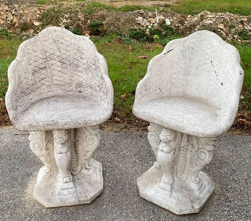 Pair of Concrete Garden Seats