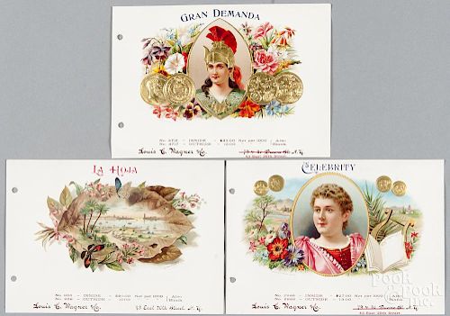 Five Louis Wagner & Co. cigar box sample labels, ca. 1900, to include La Hoja, Celebrity