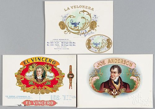 Ten miscellaneous cigar box sample labels, ca. 1900, to include La Bonita, Reina Ottero, Armoza
