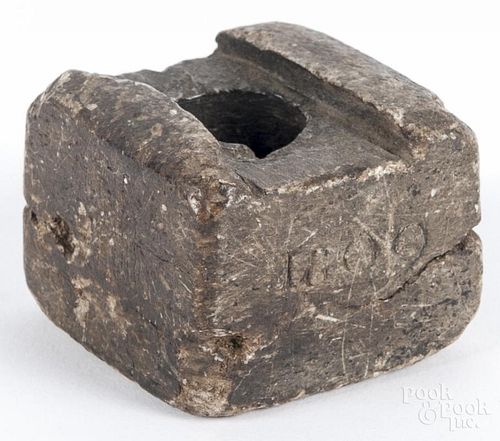 Carved stone inkwell, dated 1809, 1 3/4'' h., 2 3/4'' w.