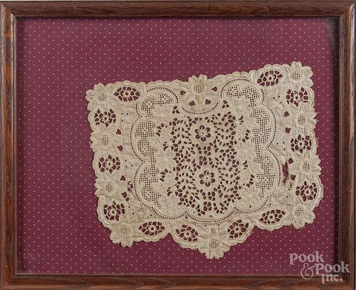 Pair of framed lace panels, 19th c., frames - 17 1/2'' x 22''.