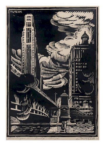 Charles Turzak, (American, 1899-1985), Michigan Avenue Bridge, Chicago, 1928
