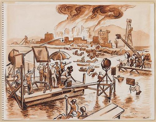 * Thomas Hart Benton, (American, 1889-1975), Burning of Chicago (sketch for Hollywood, 1937-1938)