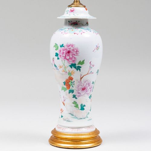 Chinese Export Famille Rose Jar and Cover Mounted as a Lamp