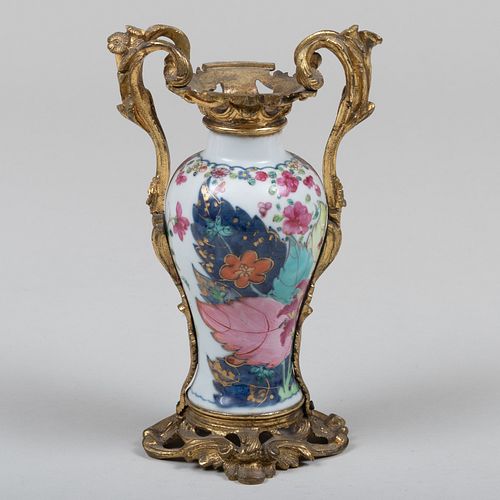 Gilt-Bronze-Mounted Chinese Export Porcelain 'Tobacco Leaf' Vase