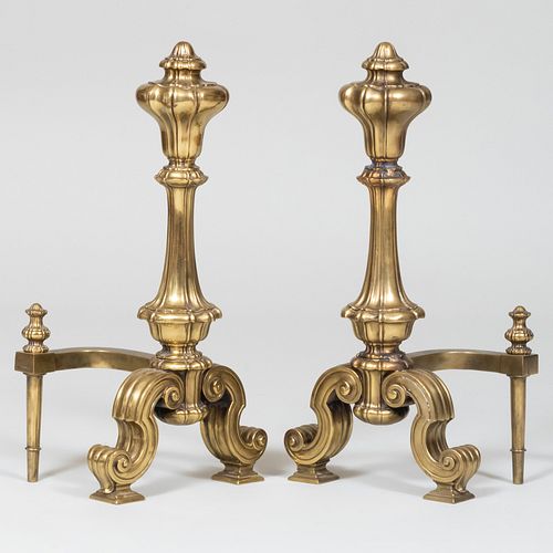 Pair of Baroque Style W.M.H. Jackson and Co, New York, Brass Andirons