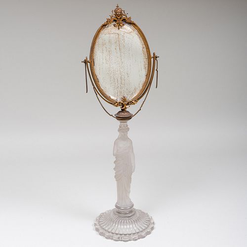 Continental Gilt-Metal-Mounted and Frosted Glass Vanity Mirror