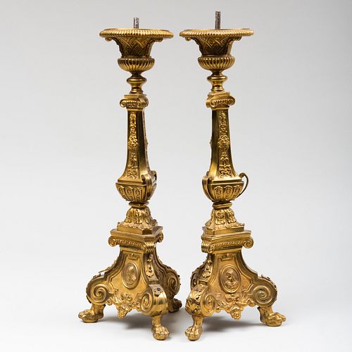 Pair of Gilt-Metal Pricket Form Lamp Supports