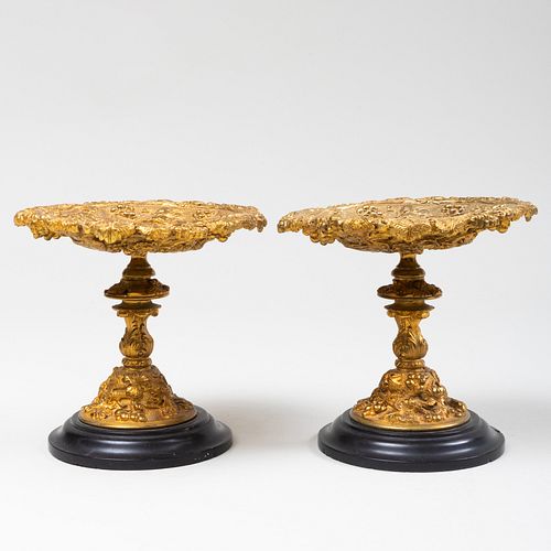 Pair of Continental Gilt-Bronze Tazza on Hardstone Bases