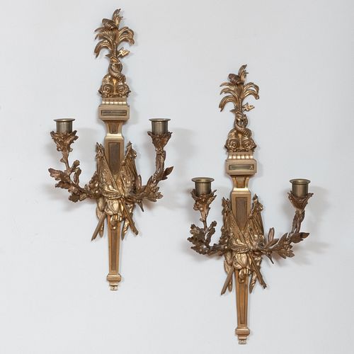 Pair of Louis XVI Style Brass Two-Light Bras de LumiÃ¨res