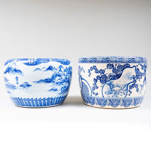Two Japanese Blue and White Porcelain JardiniÃ¨res