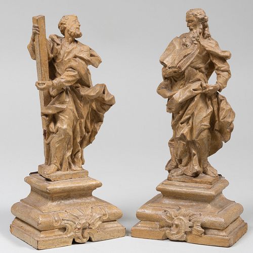 Pair of Continental Painted Wood Figures of Saints