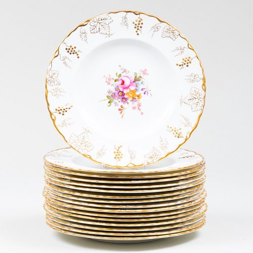 Set of Fourteen Royal Crown Derby Porcelain Dinner Plates