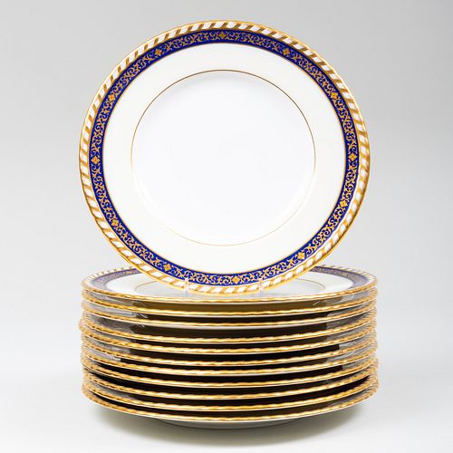 Set of Twelve Minton Blue Ground Porcelain Dinner Plates