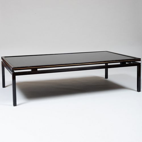 Pierre Vandal, Paris Black Lacquer, Parcel-Gilt Metal and Glass Low Table